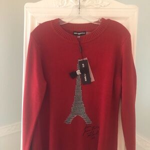 New with Tags Karl Lagerfeld Red Sweater with Eiffel Tower Design.